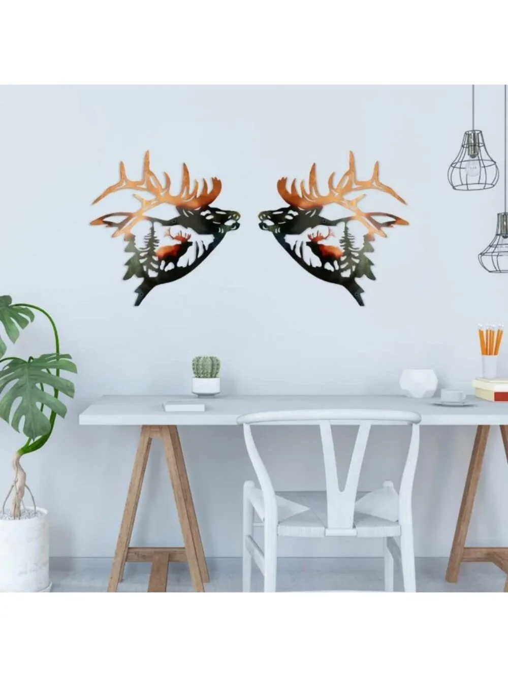Rustic Elk Wall Art Set of 2 - Metal Deer Decor for Cabin, Home & Bedroom